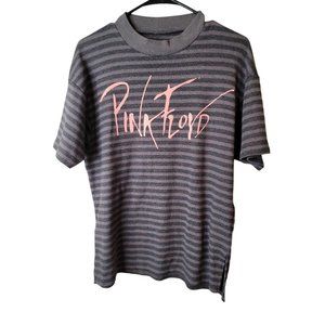 Pink Floyd Size Medium Womens Top Gray Black Striped Crew Neck Shirt